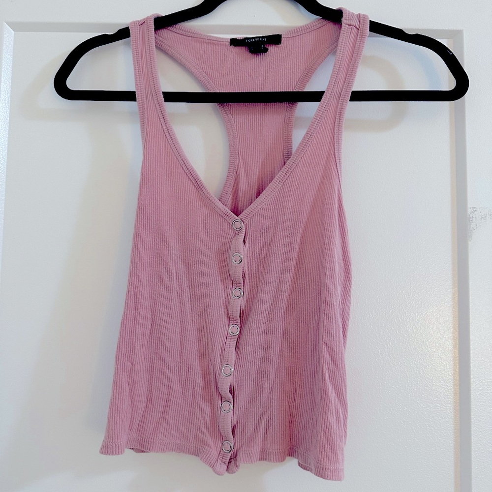 Pink Cropped Henley Tank
